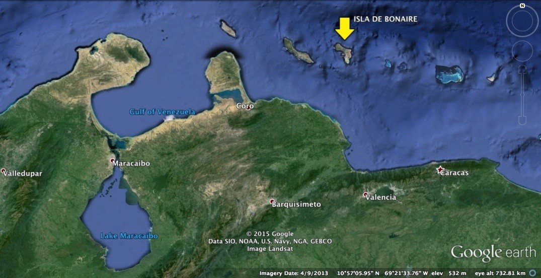 Localización de la Isla de Bonaire en el Caribe Sur